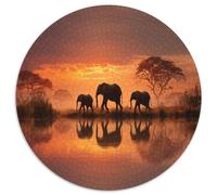 Three Elefantes Walking in The Water at Atardecer,Rompecabezas para Adultos 1000pcs (67.5x67.5cm),Juegos De Desafío De