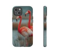 Three Flamingos by Water and Grass - Funda resistente mate compatible con iPhone 15 Plus, color rojo