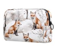 Three Foxes on Snow - Bolsa de cosméticos para mujer, neceser de viaje, bolsa organizadora de maquillaje grande con cremallera, multicolor, 18.5x7.5x13cm/7.3x3x5.1in, Neceser