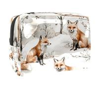 Three Foxes on Snow - Neceser para mujer, neceser de viaje, de PVC, organizador de maquillaje con cremallera, multicolor, 18.5x7.5x13cm/7.3x3x5.1in, Neceser