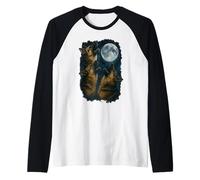 Three German Shepherd Howling At The Moon 3 German Shepherd Camiseta Manga Raglan