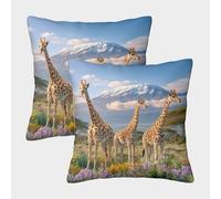Three Giraffes on The Grassland, Snow-Capped Mountains Fundas De Almohada Cojines Decorativos Impresos En 3D,para Sofá Cama 40x40cm 2 Paquetes