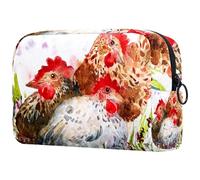 Three Hens in The Grass - Bolsa de cosméticos para mujer, bolsa organizadora de maquillaje grande con cremallera, multicolor, 18.5x7.5x13cm/7.3x3x5.1in, Neceser