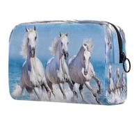 Three Horses - Bolsa de cosméticos para mujer, bolsa organizadora de maquillaje grande con cremallera, multicolor, 18.5x7.5x13cm/7.3x3x5.1in, Neceser