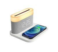 Three-In-One Wireless Charging Mobile Phone Charger Home Desktop Small Table Lamp Clock Night Light Wireless Charging-White