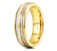 THREE KEYS JEWELRY Anillo de boda de tungsteno con incrustaciones de meteorito para hombres y mujeres, 9, Metal, Sin piedra preciosa