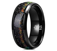 THREE KEYS JEWELRY Anillo de boda de tungsteno para hombre y mujer, colección Galaxy de 4 mm, 8 mm, con incrustaciones de ópalo creado en forma de fuego, Metal no precioso, no conocido