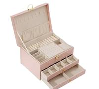 Three Layers Retro Pu Jewelry Box With Necklace Hook Earrings Ring Bracelet Storage Case para Joyas y Pendientes(Pink)