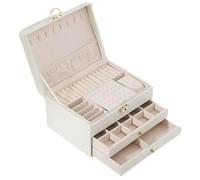 Three Layers Retro Pu Jewelry Box With Necklace Hook Earrings Ring Bracelet Storage Case para Joyas y Pendientes(White)
