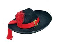 Three Musketeers Black Felt Hat with Red Sash and Feather