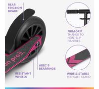 THREE Patinete para niños a partir de 6 años Rodamientos de bolas ABEC 9 Plegables Regulable en altura Fun pro