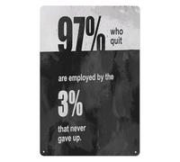 Three Percent Never Gave Up Metal Tin Sign Employment Stat Quote Wall Decor for Entrepreneur Desk Man Cave Motivational Typography Retro 8 X 12 inch