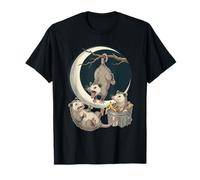 Three Possums Moon Vintage Opossum Nocturnal Art Camiseta