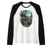 Three Raccoons Howling At The Moon 3 Raccoon Moon Camiseta Manga Raglan