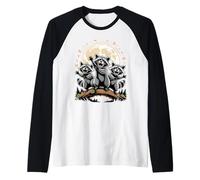 Three Raccoons Howling at The Moon Trash Panda Camiseta Manga Raglan