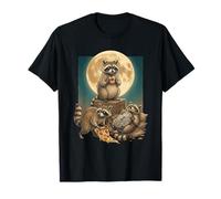 Three Raccoons Moon Vintage Trash Panda Night Art Camiseta