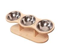 Three Raised Cat Bowls - Elevated Wooden Pet Feeder with 3 Stainless Steel Bowls and Non Slip Stand | Anti Vomiting Raised Cat Bowl Station for Cats and Small Dogs with Ergonomic