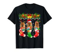 Three Santa Reindeer Elf Chow Dogs In Christmas Socks Camiseta