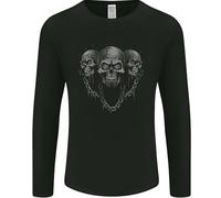 Three Skulls with Chains Heavy Metal Rock Music - Camiseta de manga larga para hombre, Negro, XXL
