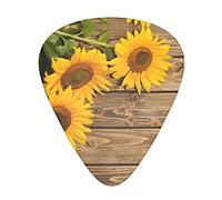 Three Sunflowers on Wooden Advanced guitar pick 12 piezas Tres grosores para bajo, guitarra eléctrica, funda para guitarra acústica