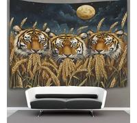 Three Tigres Algodon Sheets Curtains Tapices,Campo de Trigo Decoración De PaRojo Tapiz,para Dormitorio, Salón, Casa 130cmx150cm