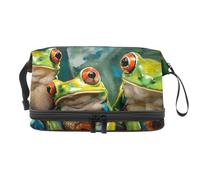 Three Tree Frogs - Bolsa de cosméticos de doble capa para mujeres y niñas, neceser de viaje para maquillaje, práctica bolsa organizadora con compartimento para cepillos, multicolor, 27x15x14