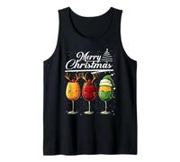 Three Wine Glasses Merry Christmas Reindeer Santa Elf Xmas Camiseta sin Mangas