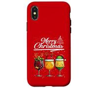 Three Wine Glasses Merry Christmas Reindeer Santa Elf Xmas Carcasa para iPhone X/XS