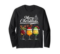 Three Wine Glasses Merry Christmas Reindeer Santa Elf Xmas Manga Larga