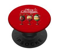 Three Wine Glasses Merry Christmas Reindeer Santa Elf Xmas PopSockets PopGrip Adhesivo