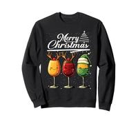 Three Wine Glasses Merry Christmas Reindeer Santa Elf Xmas Sudadera