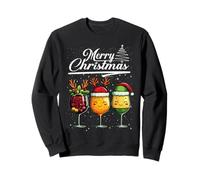 Three Wine Glasses Merry Christmas Reindeer Santa Elf Xmas Sudadera