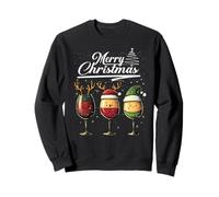 Three Wine Glasses Merry Christmas Reindeer Santa Elf Xmas Sudadera