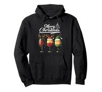 Three Wine Glasses Merry Christmas Reindeer Santa Elf Xmas Sudadera con Capucha