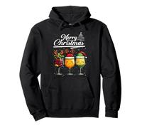 Three Wine Glasses Merry Christmas Reindeer Santa Elf Xmas Sudadera con Capucha