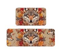 Three Wolves Are In The Maple Leaf Rug - Juego de 2 tapetes de cocina acolchados cómodos para decoración del hogar, tapetes de cocina para el suelo, antideslizantes, lavables, 17 x 47 pulgadas + 17 x
