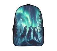 Three Wolves Bolsa De Escuela De Niño Y Niña,Mochila De Escuela Primaria Con Estampado De Northern Lights Dibujos Niños Adolescentes 16 inch