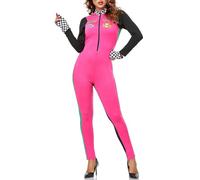 ThreeH Disfraz sexy de piloto de carreras Traje profesional de piloto de carreras para mujer Mono de piloto de carreras con guantes para cosplay y Halloween,Rosa rojo