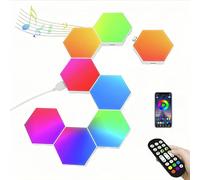 ThreeH Paquete de 8 luces hexagonales RGB DIY Empalme de geometría, luces RGB inteligentes para juegos, paneles LED, aplicación Music Sync y control remoto