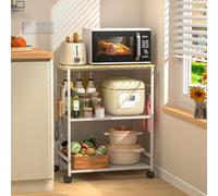 ThreeHio Carrito de cocina rodante para microondas, soporte de mesa de microondas de 3 niveles con almacenamiento, carrito de cocina con ruedas bloqueables, organizador de estante pequeño para sala de