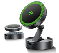 THREEKEY Cargador Inalámbrico Coche, Qi2 15W para Magsafe Soporte Magnético Móvil con Brazo Largo y Rotación 360°, Compatible iPhone 16/15/14/13/12 Series & Galaxy S25 Ultra, Negro