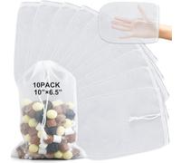 Threlaco 10 bolsas de filtro de acuario de 6.5 x 10 pulgadas, bolsas de filtro extrafinas de 180 micrómetros, de malla blanca, reutilizables, con cordón de nailon, para resinas de carbón activado