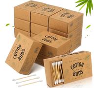 Threlaco 2400 hisopos de algodón de bambú a granel, bastoncillos de algodón de madera de doble punta, hisopos de algodón para orejas con caja de cajón para eliminación de cera de oídos, maquillaje,