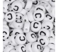 THRELE 500 cuentas redondas de letra C, negro sobre blanco, cuentas acrílicas del alfabeto de 7 x 4 mm con agujero de 1 mm para pulseras de la amistad, fabricación de joyas, monogramas, paquete a