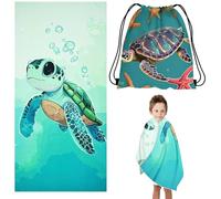 ThrenodyToy Toalla Turtle Beach, Toalla de Playa de Tortuga 160 * 80CM, Toalla de Playa Animales Marinos, Adecuado para Playa Lscina Yoga Deportes Fitness Incluye Bolsa con Cordón