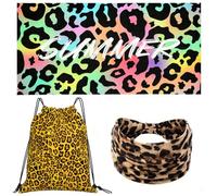 ThrenodyToy Toallas de Playa Leopardo, Toallas de Playa Estampado Animal 160 * 80CM, Toalla Impresión de Leopardo, Cinturón de Pelo & Bolsa Regalos de Cumpleaños para Niñas (B)