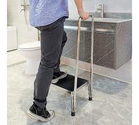 Threovic Medical Foot Step Stool Taburete de Cama para Ancianos, minusválidos, Adultos, Taburete metálico con asa y Plataforma de Goma Antideslizante, Taburete para pisar Resistente(A)
