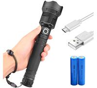 Thrivinger Linterna LED XHP70.2 de 20000 lm, hecha de aleación de aluminio de grado aeroespacial/recargable por USB/IPX-6 impermeable/ideal para caza, escalada, pesca, camping, actividades al aire