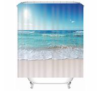 Throom Cortinas De Ducha Largas, Lavables A Máquina Cortina De Ducha Poliéster Sol Mar Playa Cortina para Primavera Verano Otoño Invierno 165X200cm Azul