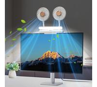 THRRLY Ventilador de monitor con luces LED, ventilador de escritorio USB con 2 cabezales giratorios, ventiladores de escritorio de 3 velocidades, pequeños ventiladores de escritorio silenciosos con